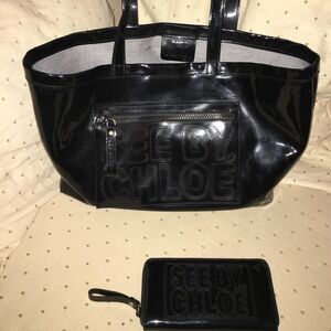 Patent leather tote/wallet set
